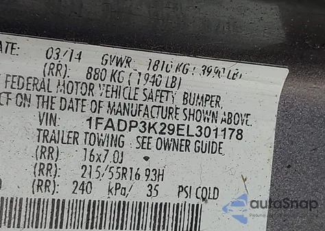 2014 Ford Focus Se из США, поврежденный, VIN 1FADP3K29EL301178